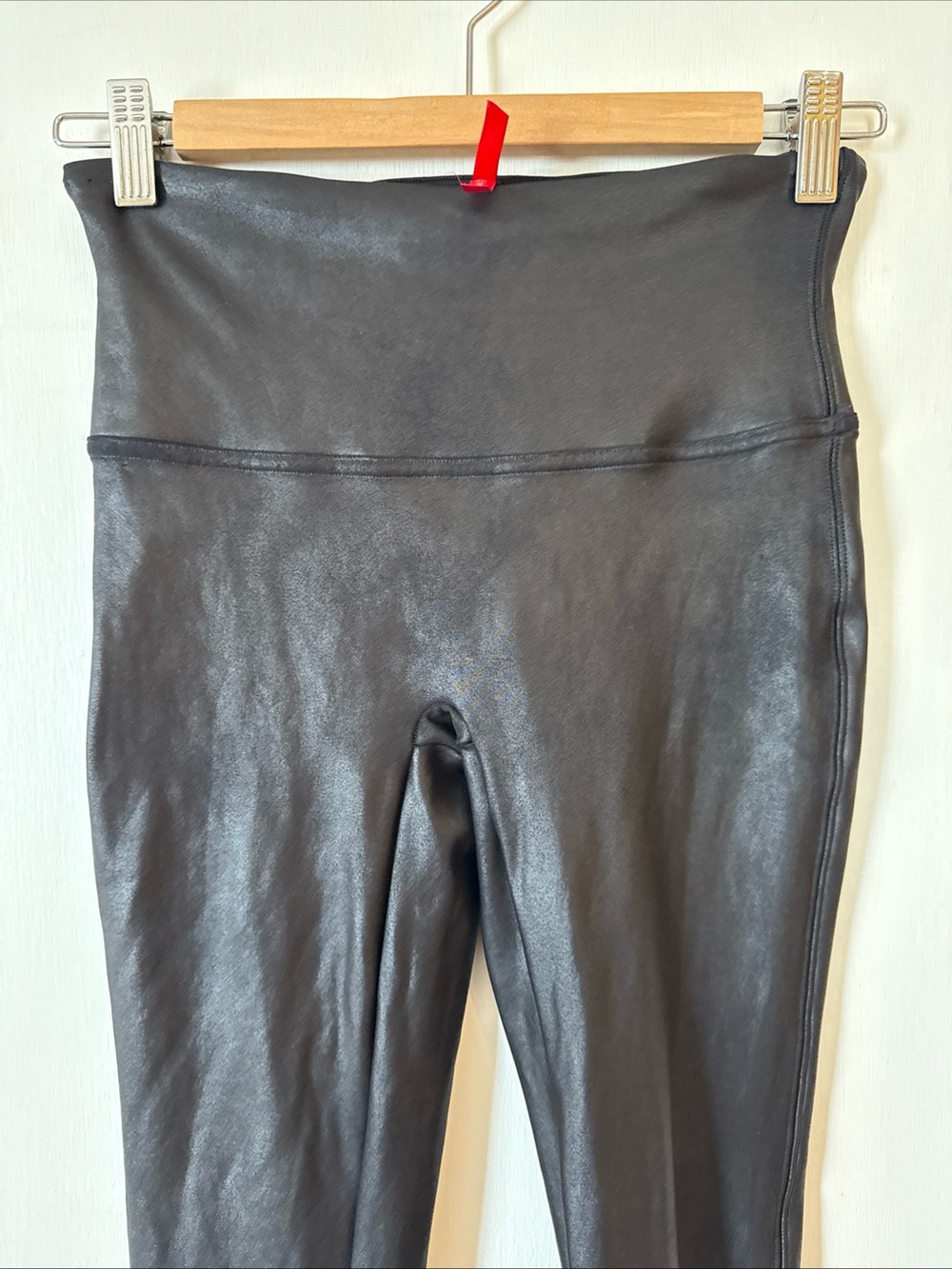 Spanx Black Ankle Leggings Compression Faux Leather Stretch | Women's Med